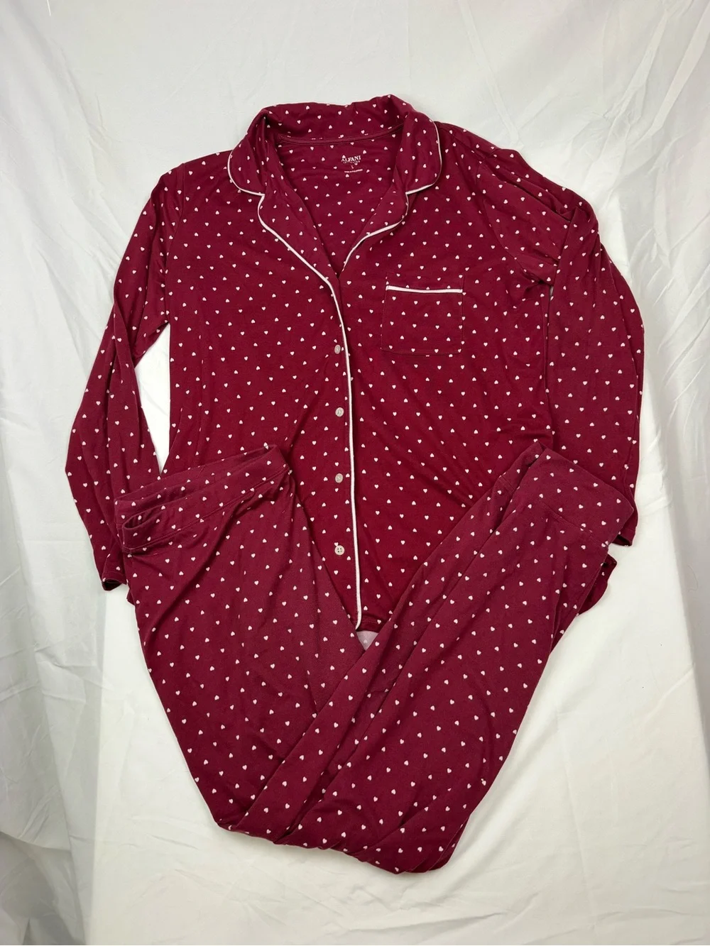 Alfani Burgundy Long-Sleeve Pajama Top with White Heart Motif